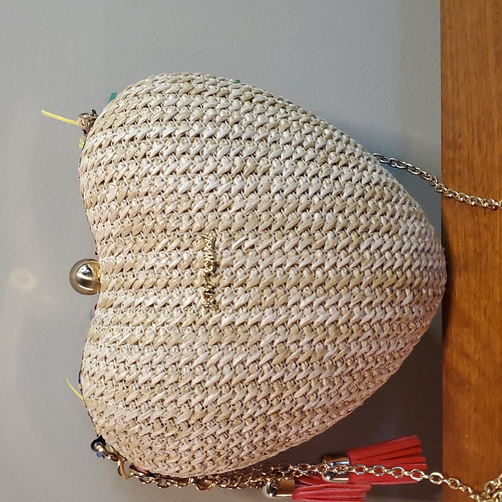 Betsey Johnson  Multicolor Fringe Heart Shoulder Bag Clutch - Picture 5 of 10